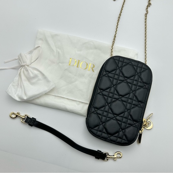Christian Dior Cannage Phone case Chain Shoulder Bag Leather Black - Picture 10 of 10